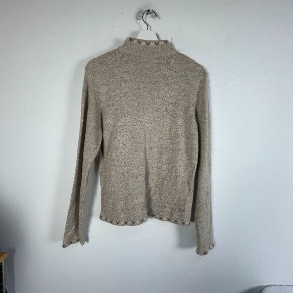 Woolrich Womens British Tan Knit 1/4 Zip Pullover Sweatshirt Small Wool Ramie - Picture 2 of 9